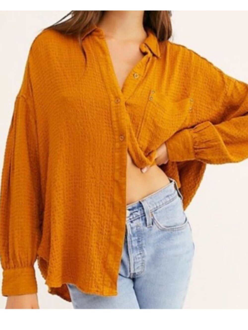 We the free textured button down top - oversized small